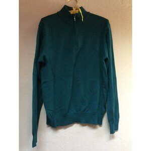 Marco Fiori Mens Medium Merino Extrafine Wool Quarter Zip Sweater Pullover Green